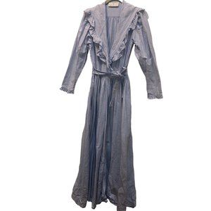 Eileen West Queen Ann's Lace Chambray Blue Embroidered dot WRAP robe nightgown S
